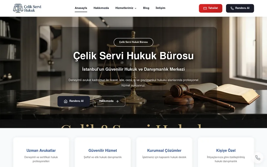 Çelik Servi Hukuk Bürosu web sitesinin ekran görüntüsü
