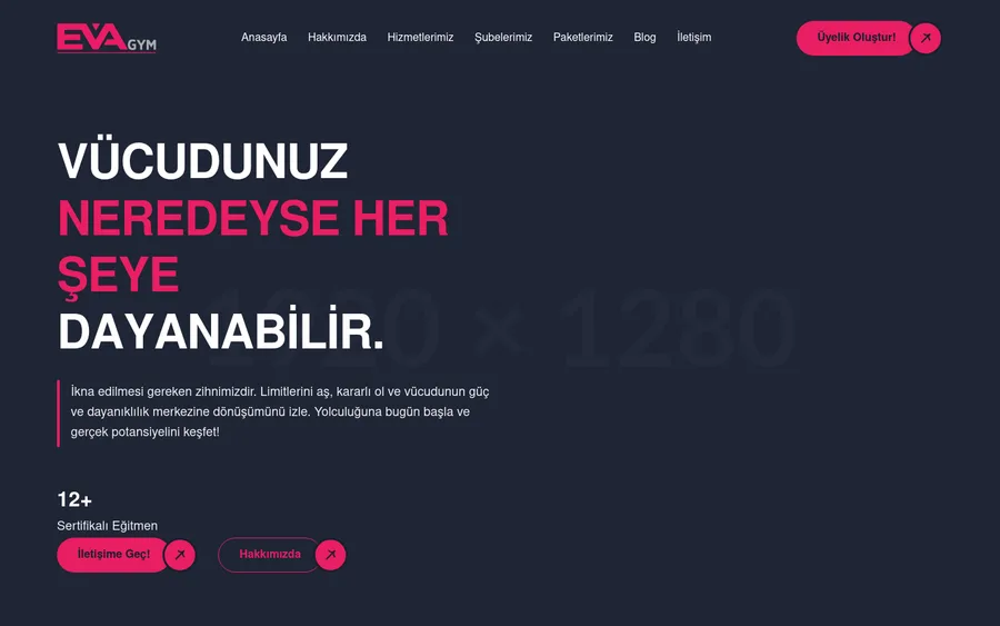 Eva Gym web sitesinin ekran görüntüsü