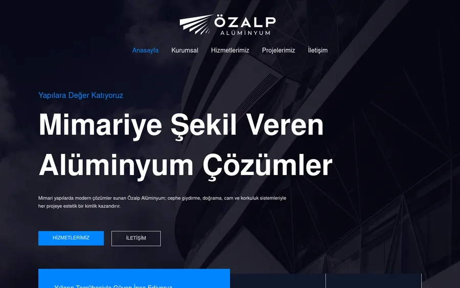 Özalp Alüminyum web sitesinin ekran görüntüsü